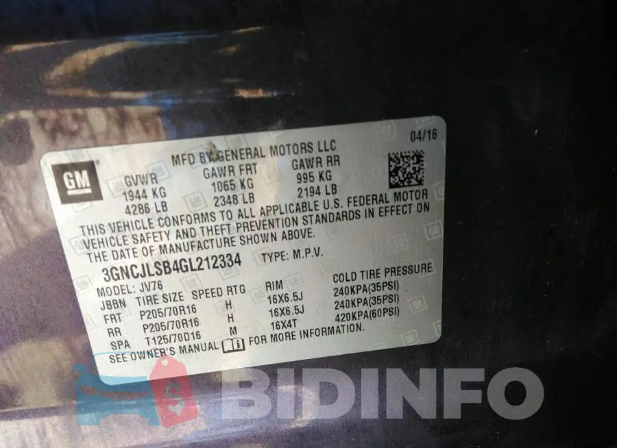 3GNCJLSB4GL212334 Photo# 9