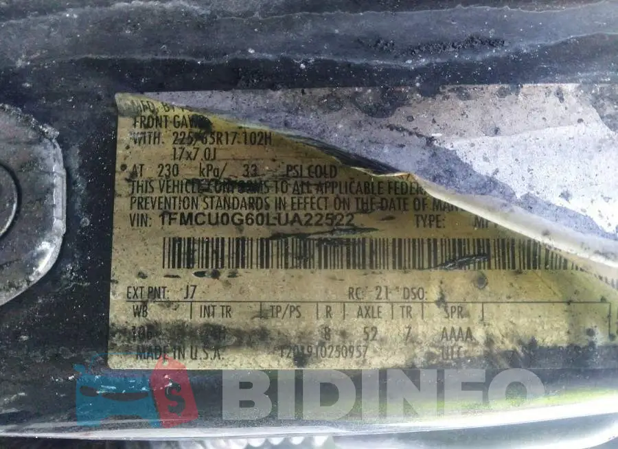 1FMCU0G60LUA22522 Photo# 9