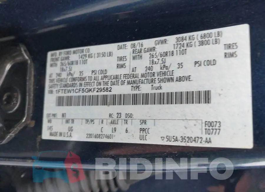 1FTEW1CF5GKF29582 Photo# 9