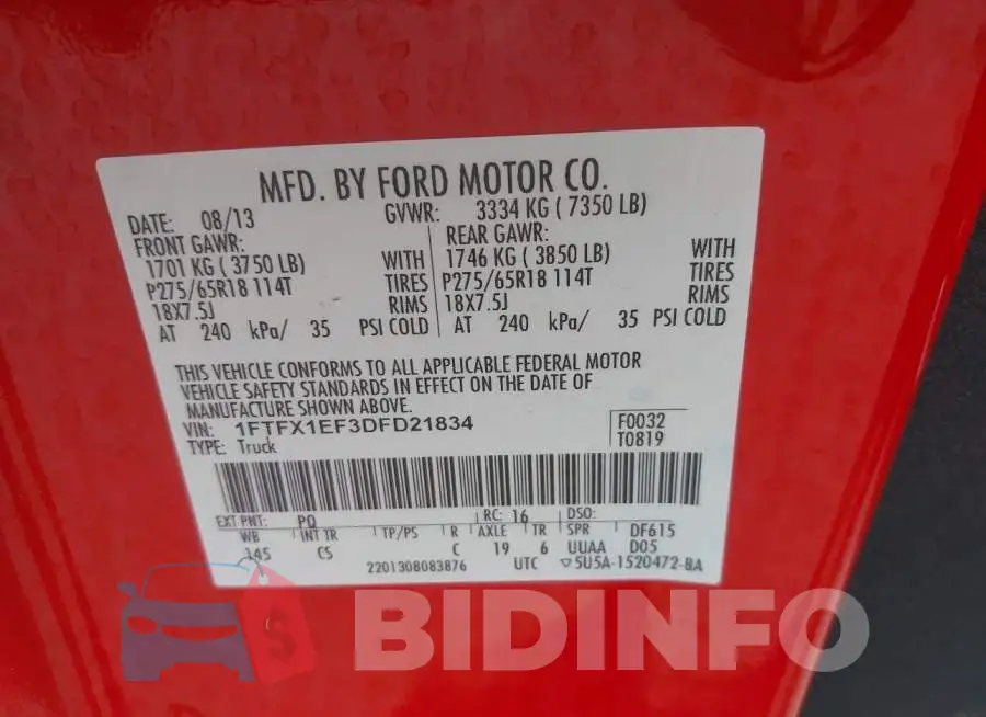 1FTFX1EF3DFD21834 Photo# 9