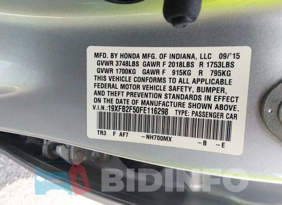 19XFB2F50FE116298 Photo# 9