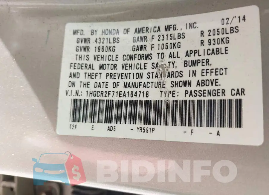 1HGCR2F71EA164718 Photo# 9