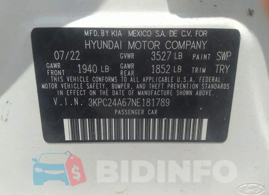 3KPC24A67NE181789 Photo# 9