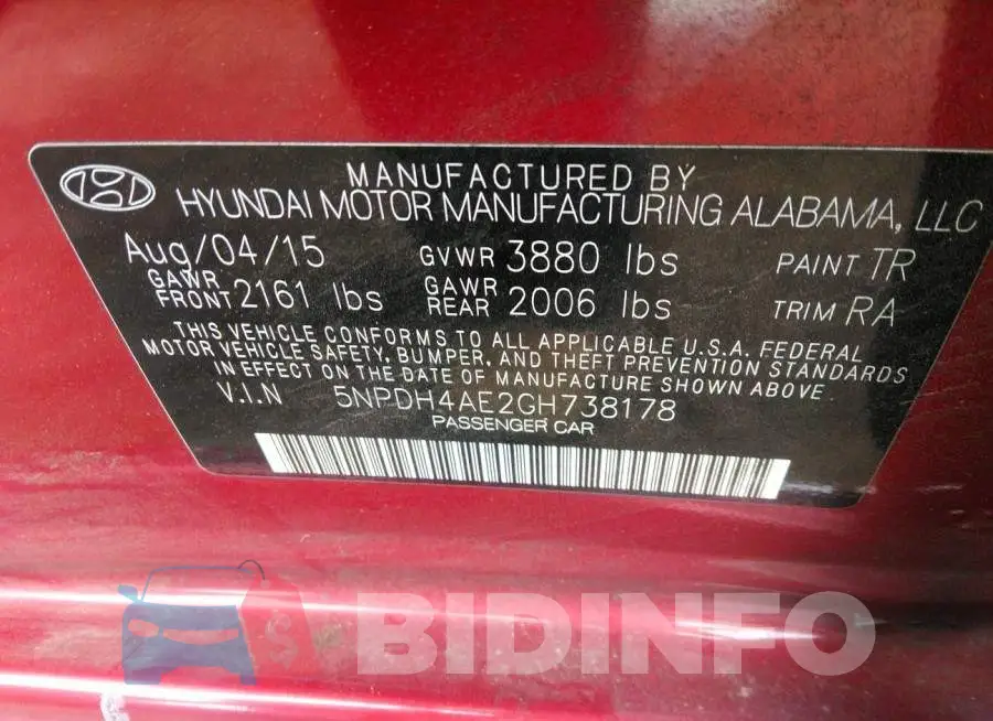 5NPDH4AE2GH738178 Photo# 9