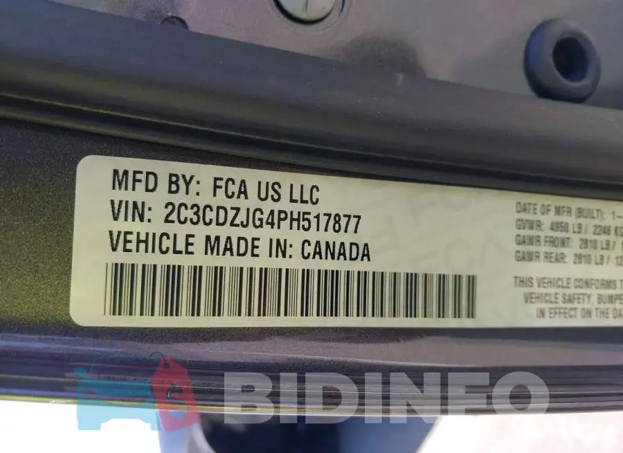 2C3CDZJG4PH517877 Photo# 9