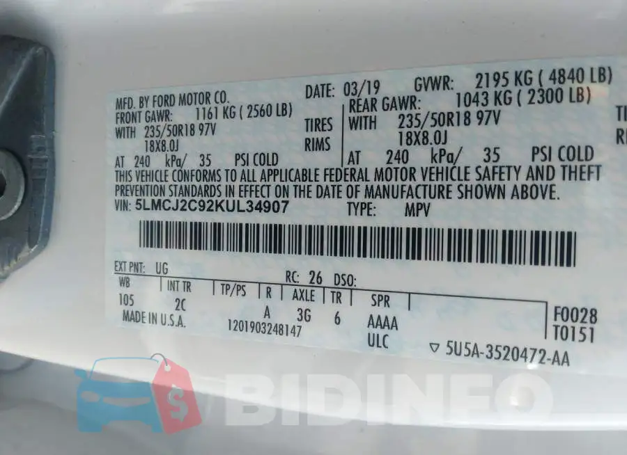 5LMCJ2C92KUL34907 Photo# 9