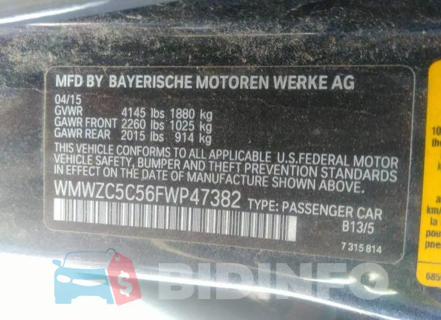 WMWZC5C56FWP47382 Photo# 9