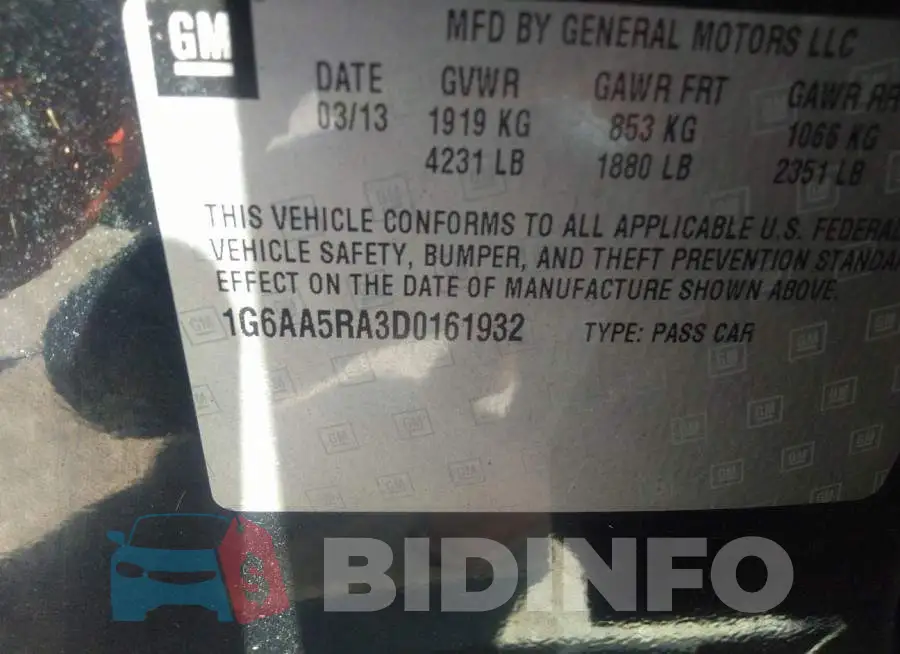 1G6AA5RA3D0161932 Photo# 9