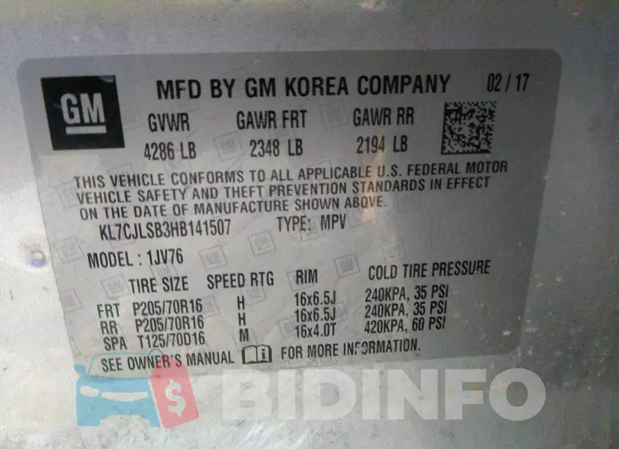 KL7CJLSB3HB141507 Photo# 9