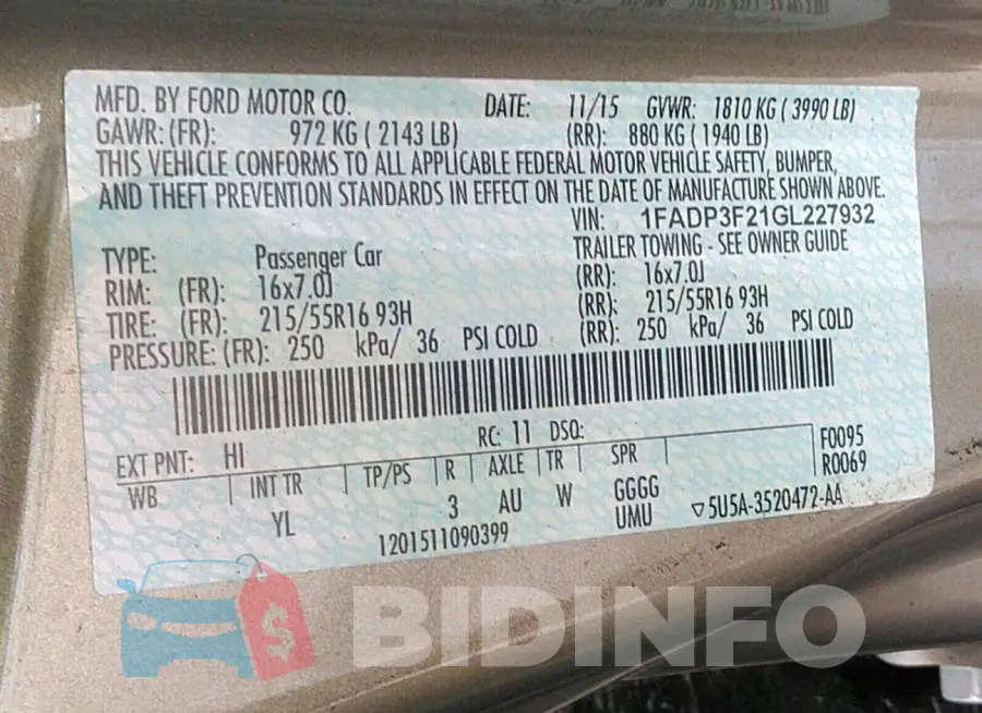 1FADP3F21GL227932 Photo# 9