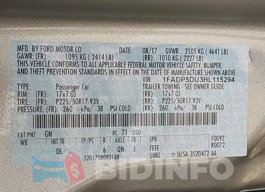 1FADP5DU3HL115294 Photo# 9