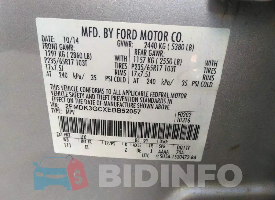 2FMDK3GCXEBB52057 Photo# 9