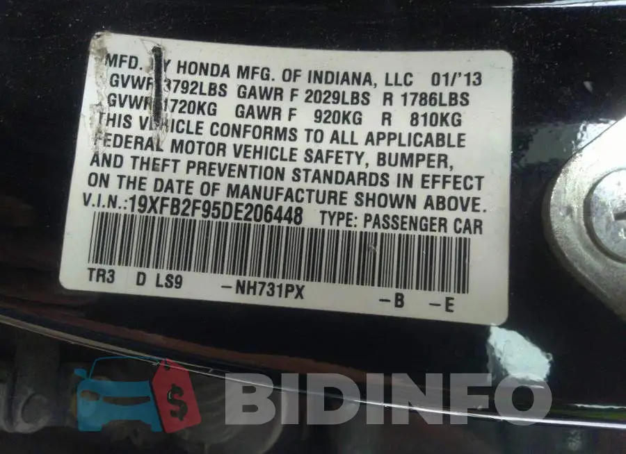 19XFB2F95DE206448 Photo# 9