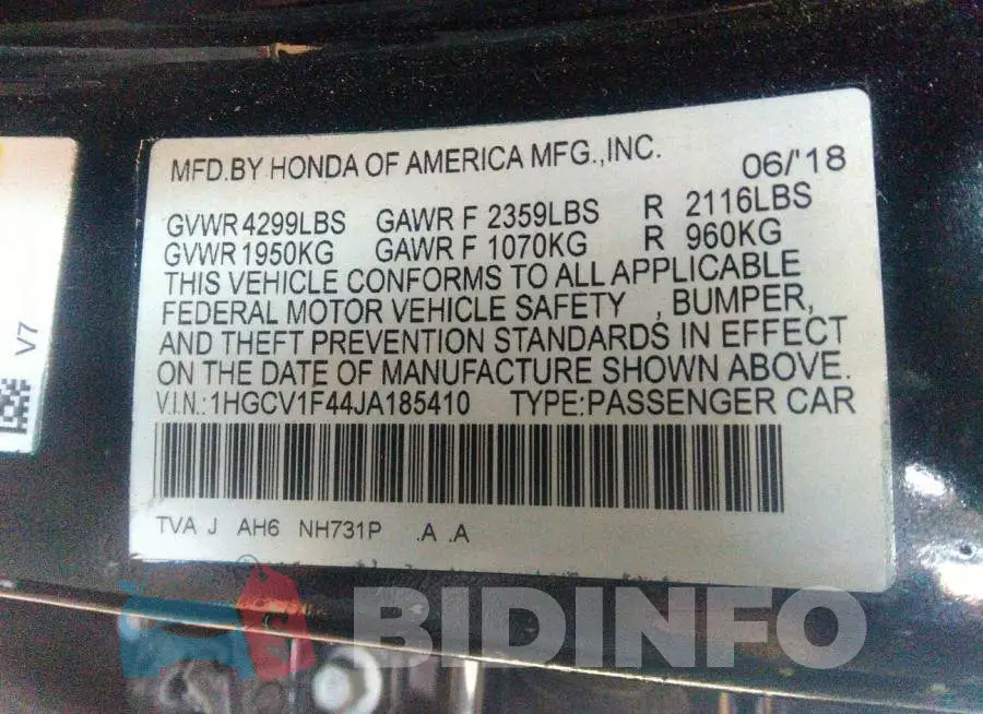 1HGCV1F44JA185410 Photo# 9