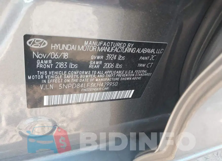 5NPD84LF3KH429950 Photo# 9