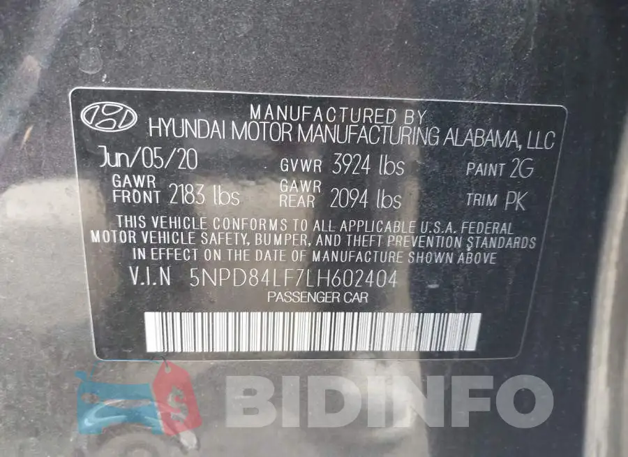5NPD84LF7LH602404 Photo# 9