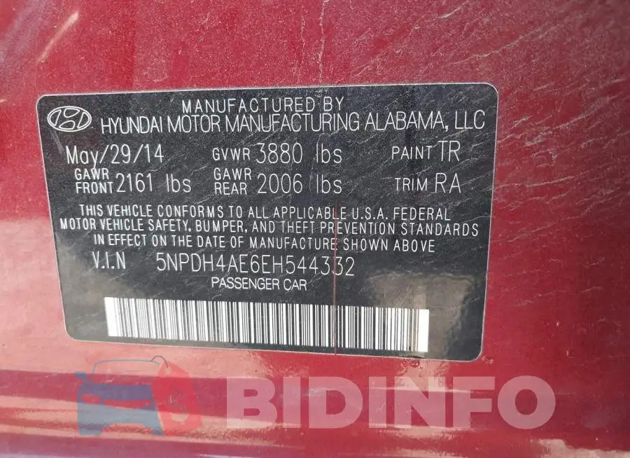 5NPDH4AE6EH544332 Photo# 9