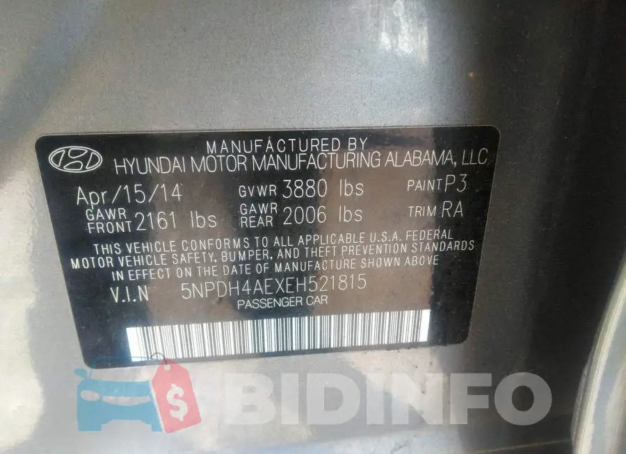5NPDH4AEXEH521815 Photo# 9