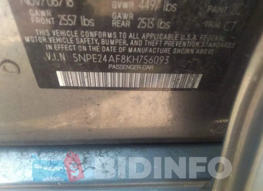 5NPE24AF8KH756093 Photo# 9