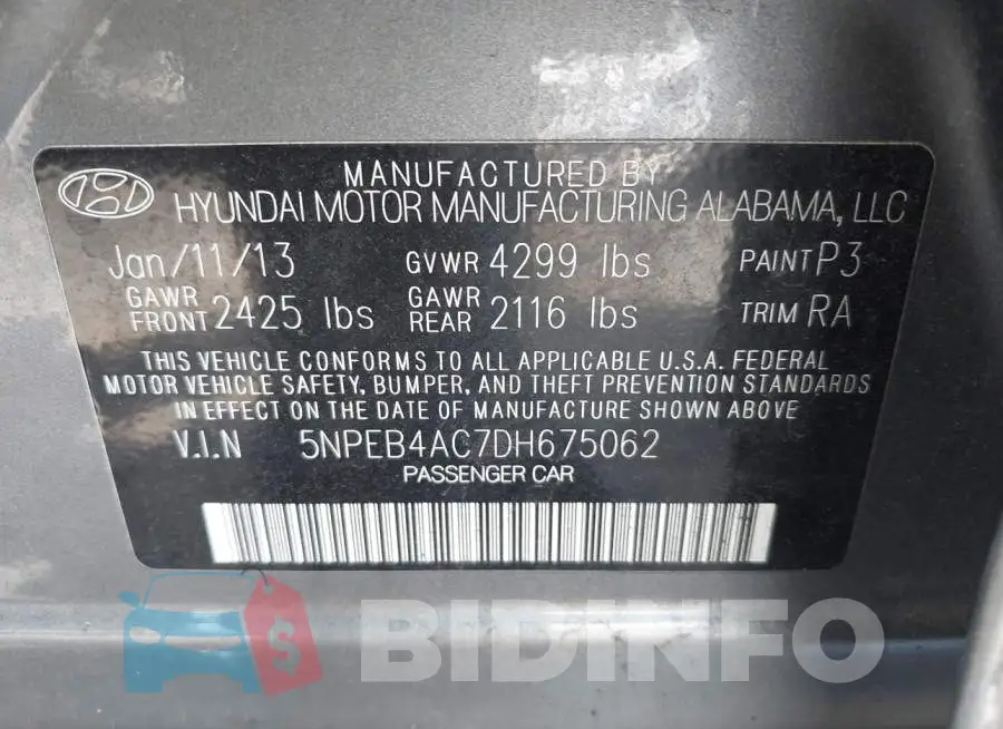 5NPEB4AC7DH675062 Photo# 9