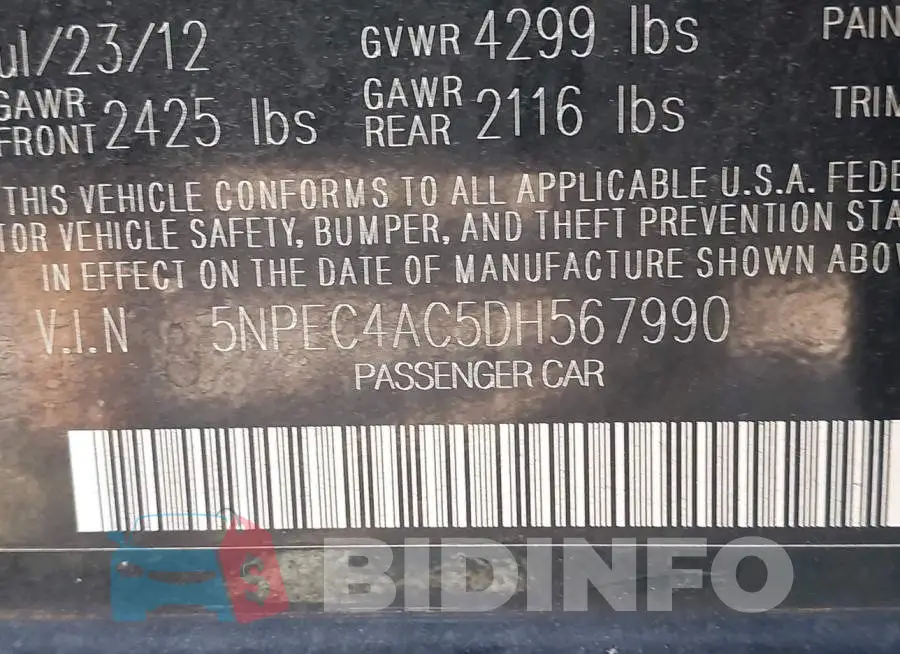 5NPEC4AC5DH567990 Photo# 9