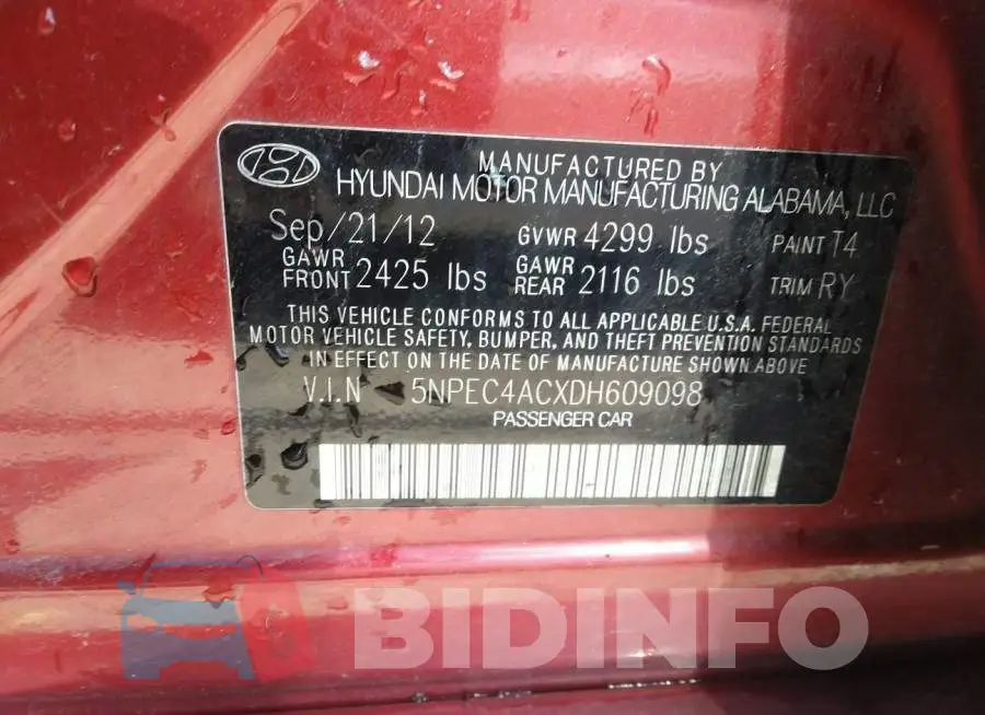 5NPEC4ACXDH609098 Photo# 9