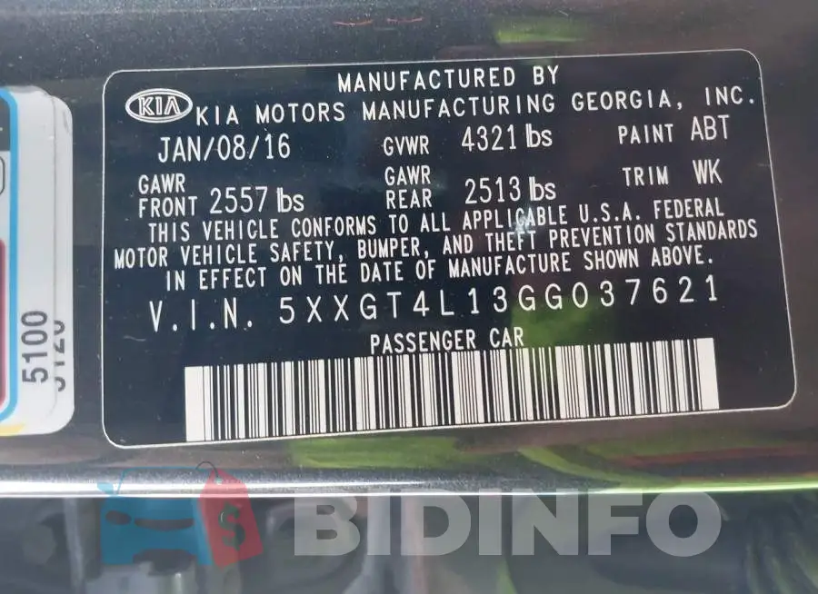 5XXGT4L13GG037621 Photo# 9