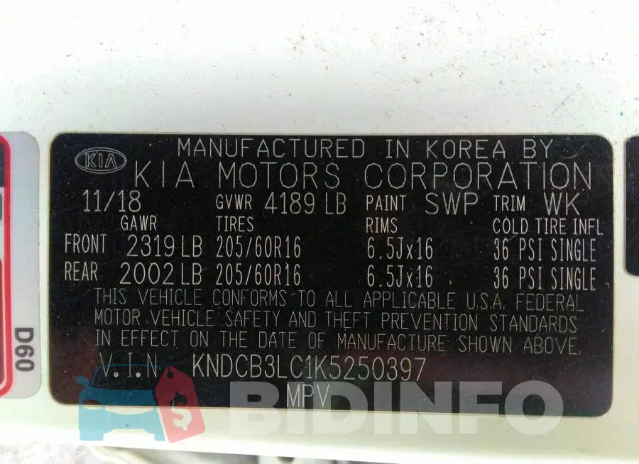 KNDCB3LC1K5250397 Photo# 9