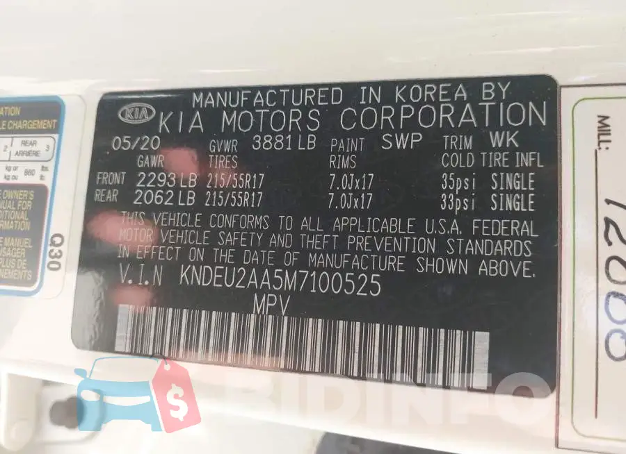 KNDEU2AA5M7100525 Photo# 9