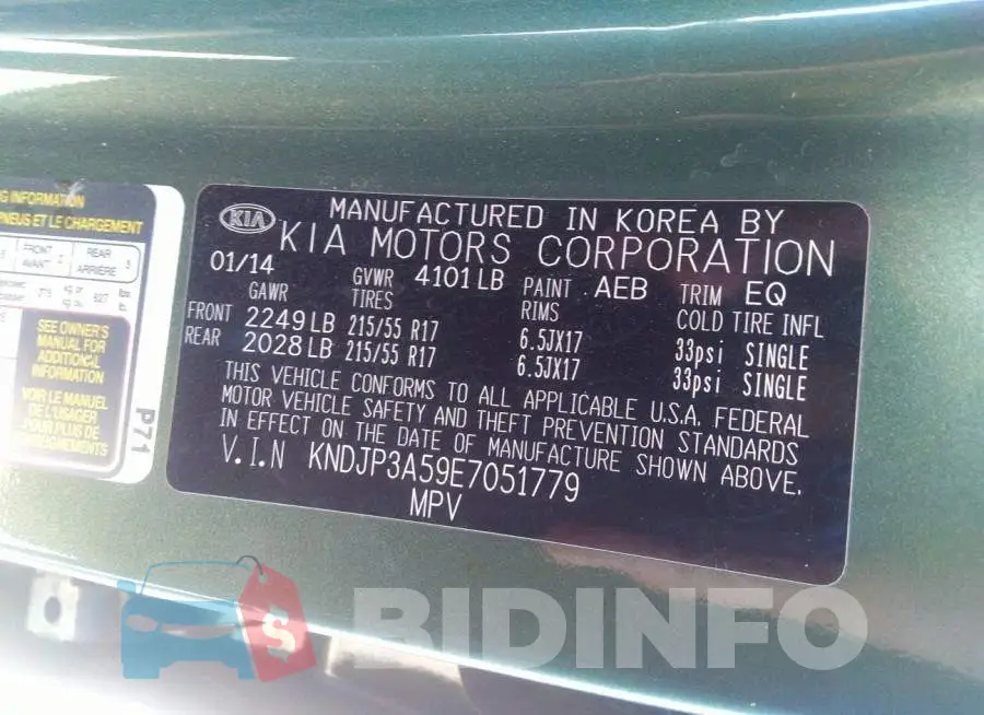 KNDJP3A59E7051779 Photo# 9