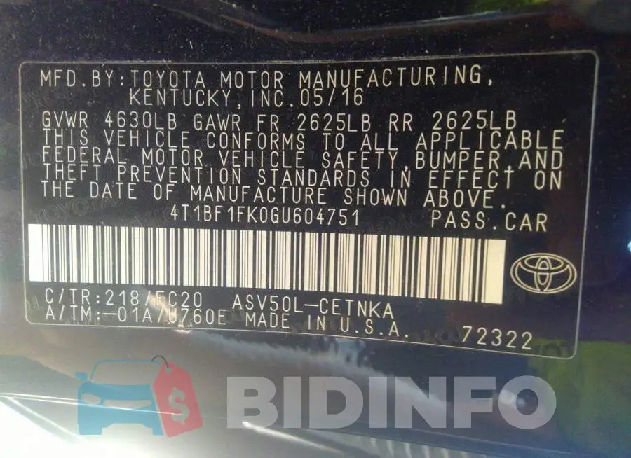 4T1BF1FK0GU604751 Photo# 9