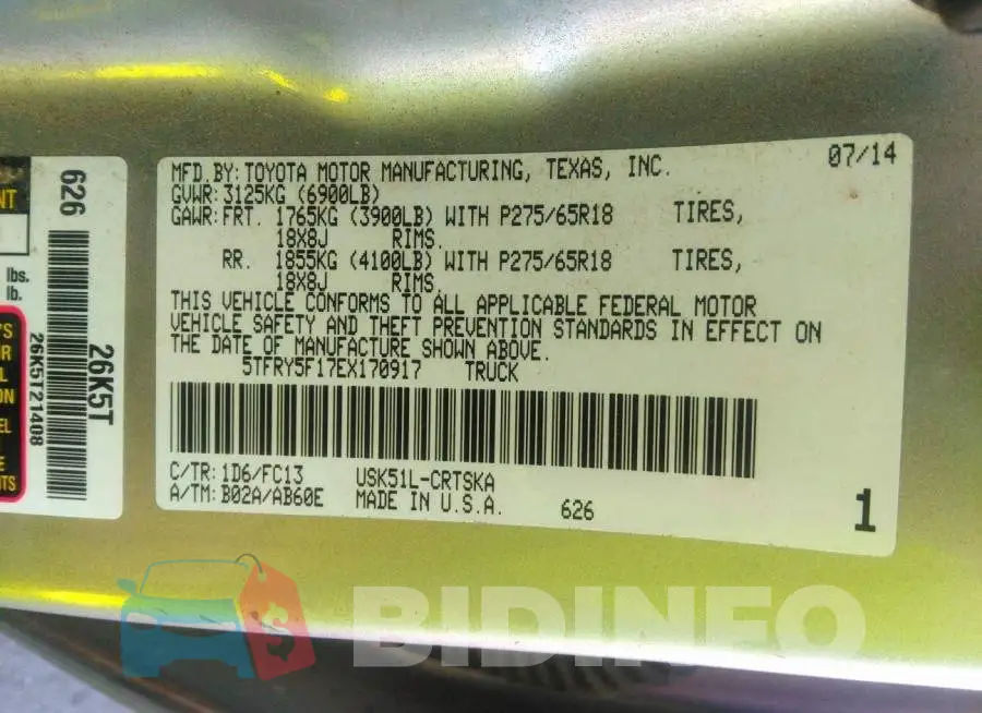 5TFRY5F17EX170917 Photo# 9