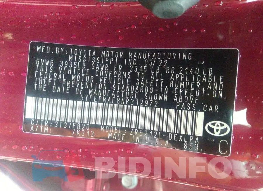 5YFEPMAE8NP312972 Photo# 9
