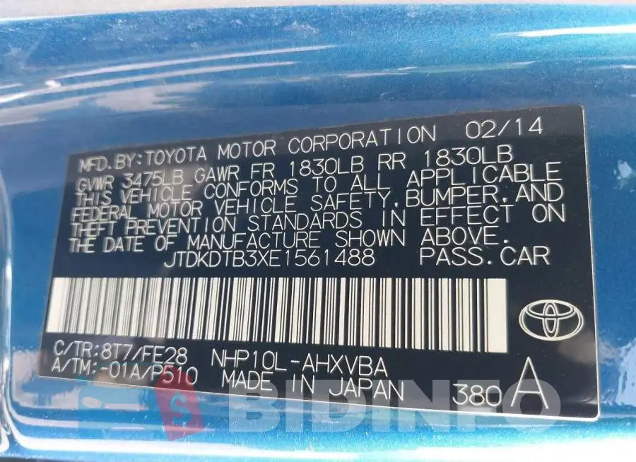JTDKDTB3XE1561488 Photo# 9