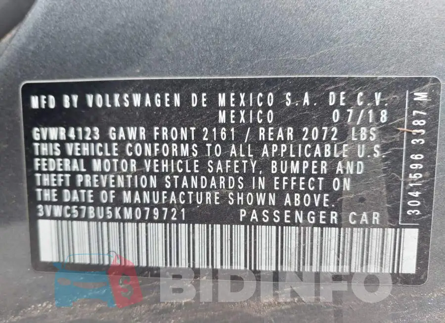 3VWC57BU5KM079721 Photo# 9