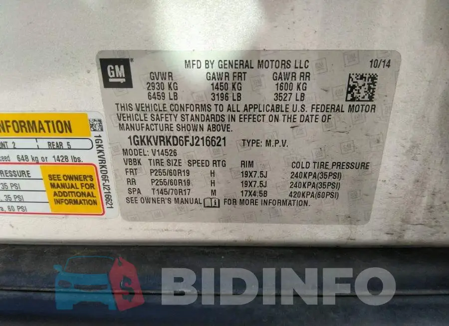 1GKKVRKD6FJ216621 Photo# 9