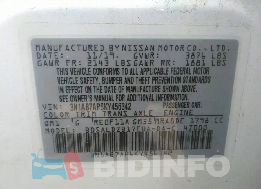 3N1AB7AP6KY456342 Photo# 9