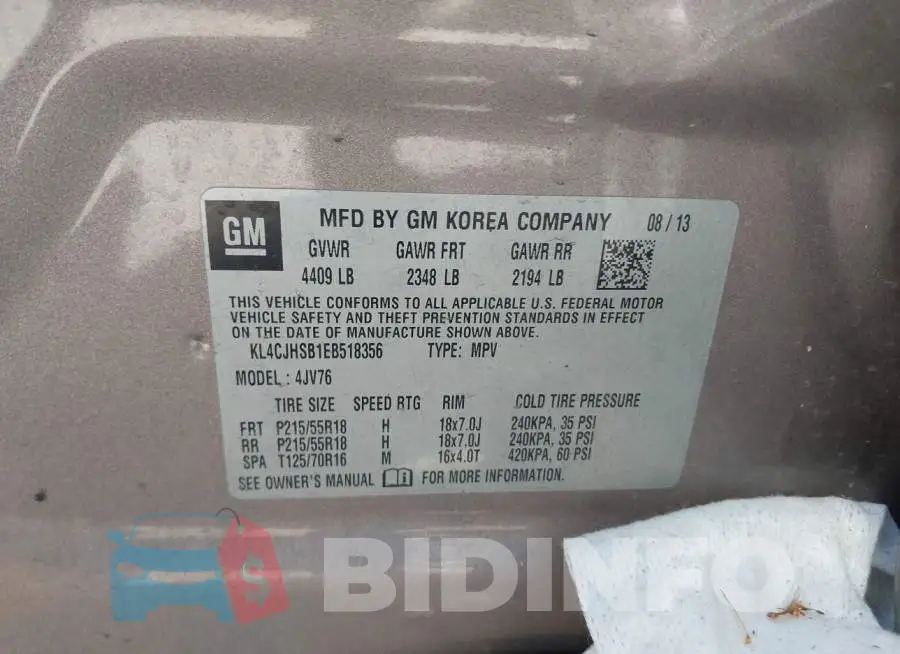 KL4CJHSB1EB518356 Photo# 9