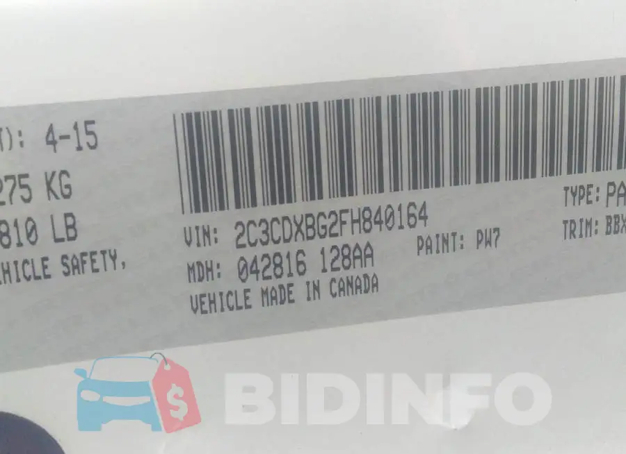 2C3CDXBG2FH840164 Photo# 9