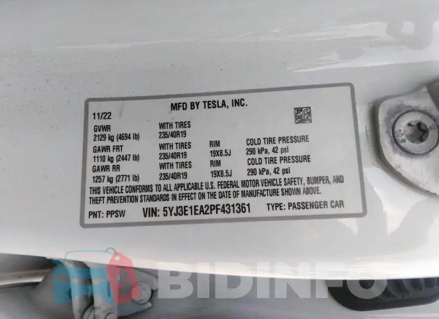 5YJ3E1EA2PF431361 Photo# 9