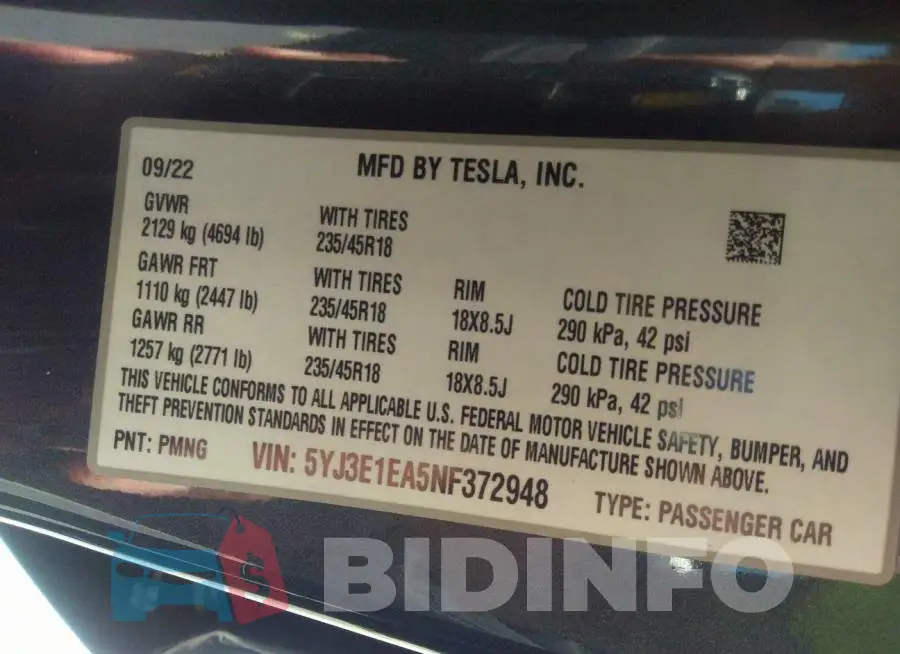 5YJ3E1EA5NF372948 Photo# 9