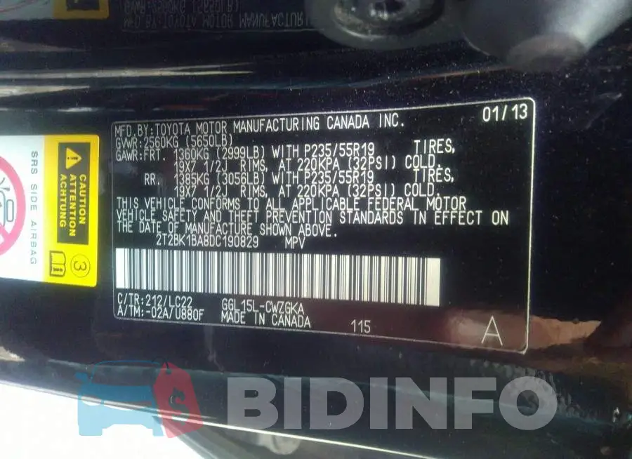 2T2BK1BA8DC190829 Photo# 9