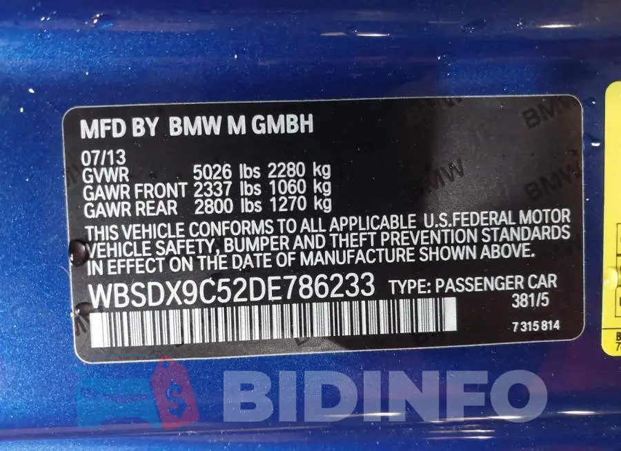 WBSDX9C52DE786233 Photo# 9