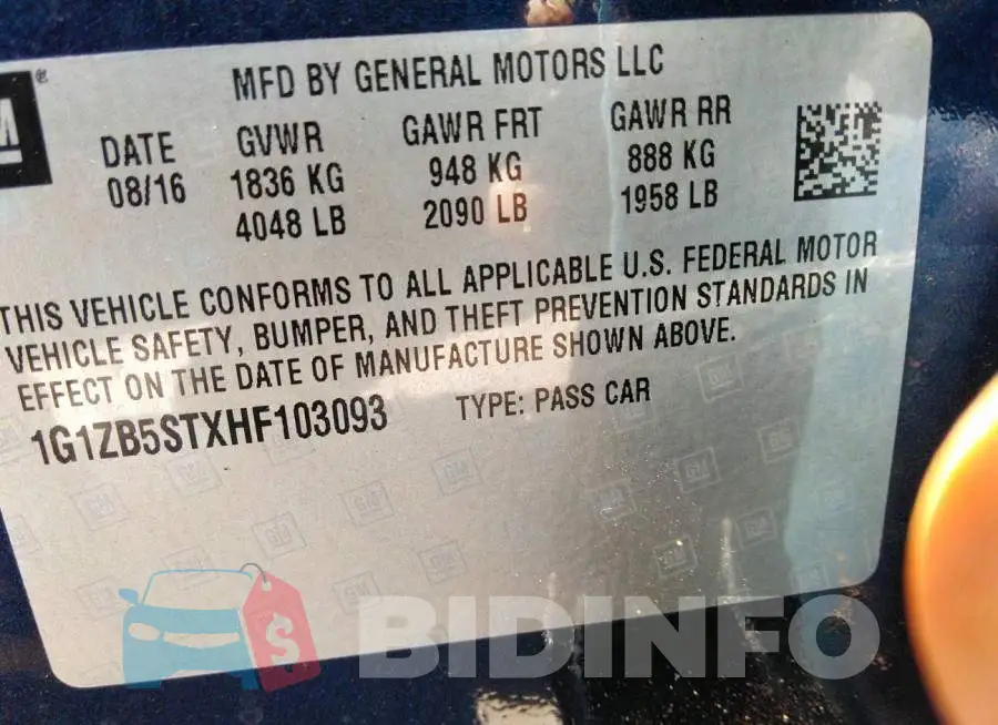 1G1ZB5STXHF103093 Photo# 9