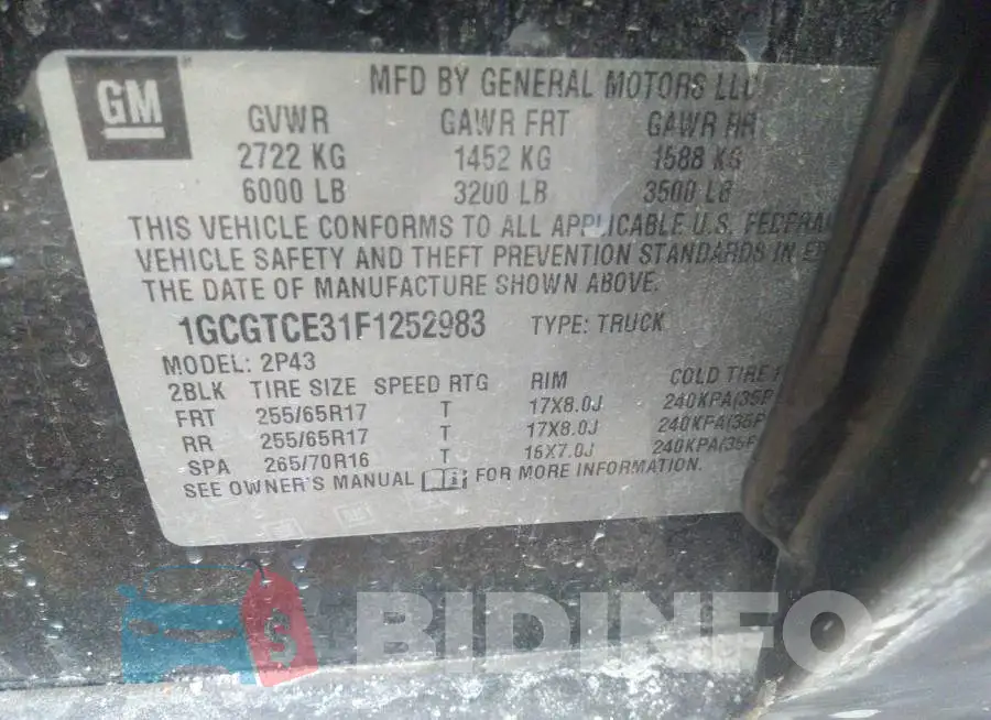 1GCGTCE31F1252983 Photo# 9