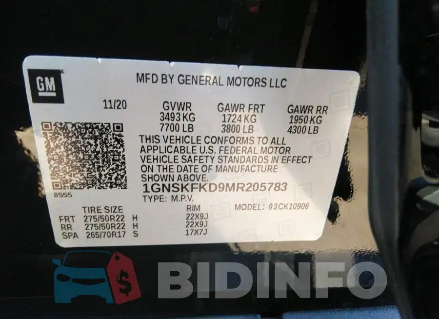 1GNSKFKD9MR205783 Photo# 9