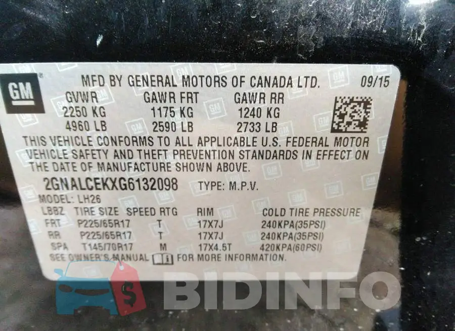 2GNALCEKXG6132098 Photo# 9