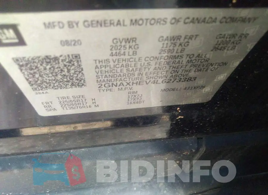 2GNAXHEV4L6273383 Photo# 9