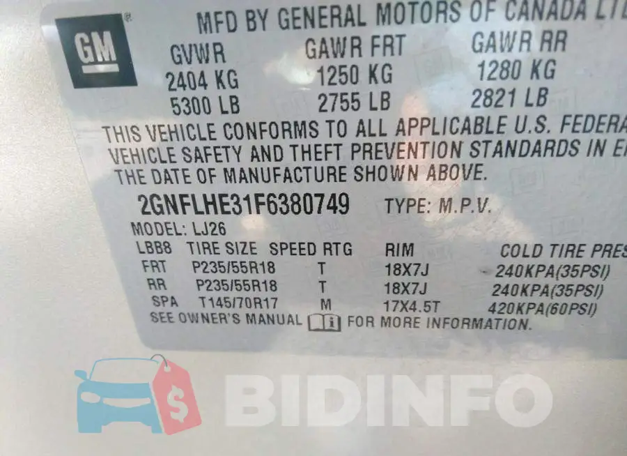 2GNFLHE31F6380749 Photo# 9
