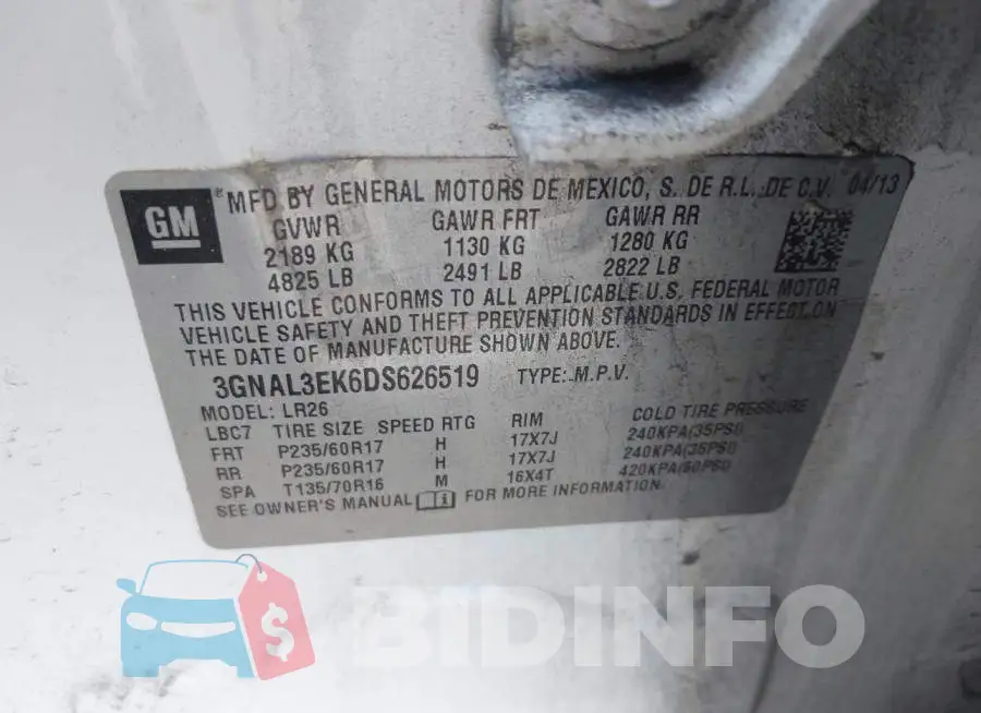 3GNAL3EK6DS626519 Photo# 9
